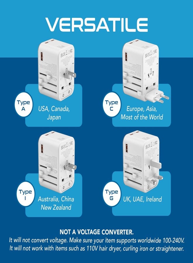 سبتكس محول سفر عالمي 4 في 1 من سيبتس، بقوة 65 واط، مزود بمنفذ USB-C - محول من الهند إلى العالم، منفذ USB واحد، منفذي USB-C (3.1 أمبير) للشحن السريع، ضمان 10 سنوات - أبيض - Image 5